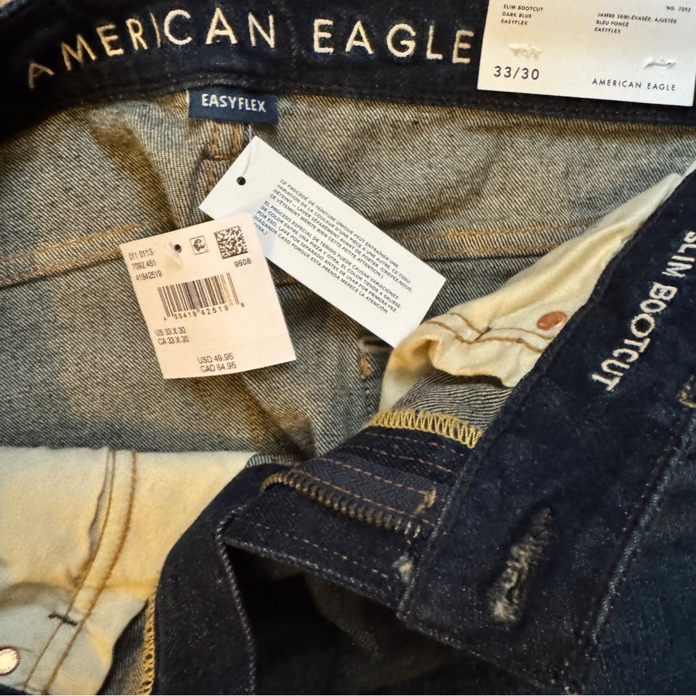🆕 NWT American Eagle Men’s Slim Boot Flex Jeans - Dark Blue 33x30 - Picture 4 of 4